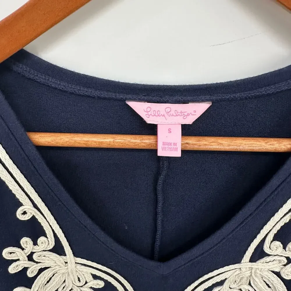 LILLY PULITZER NAVY Embroidered V-Neck Dress // S